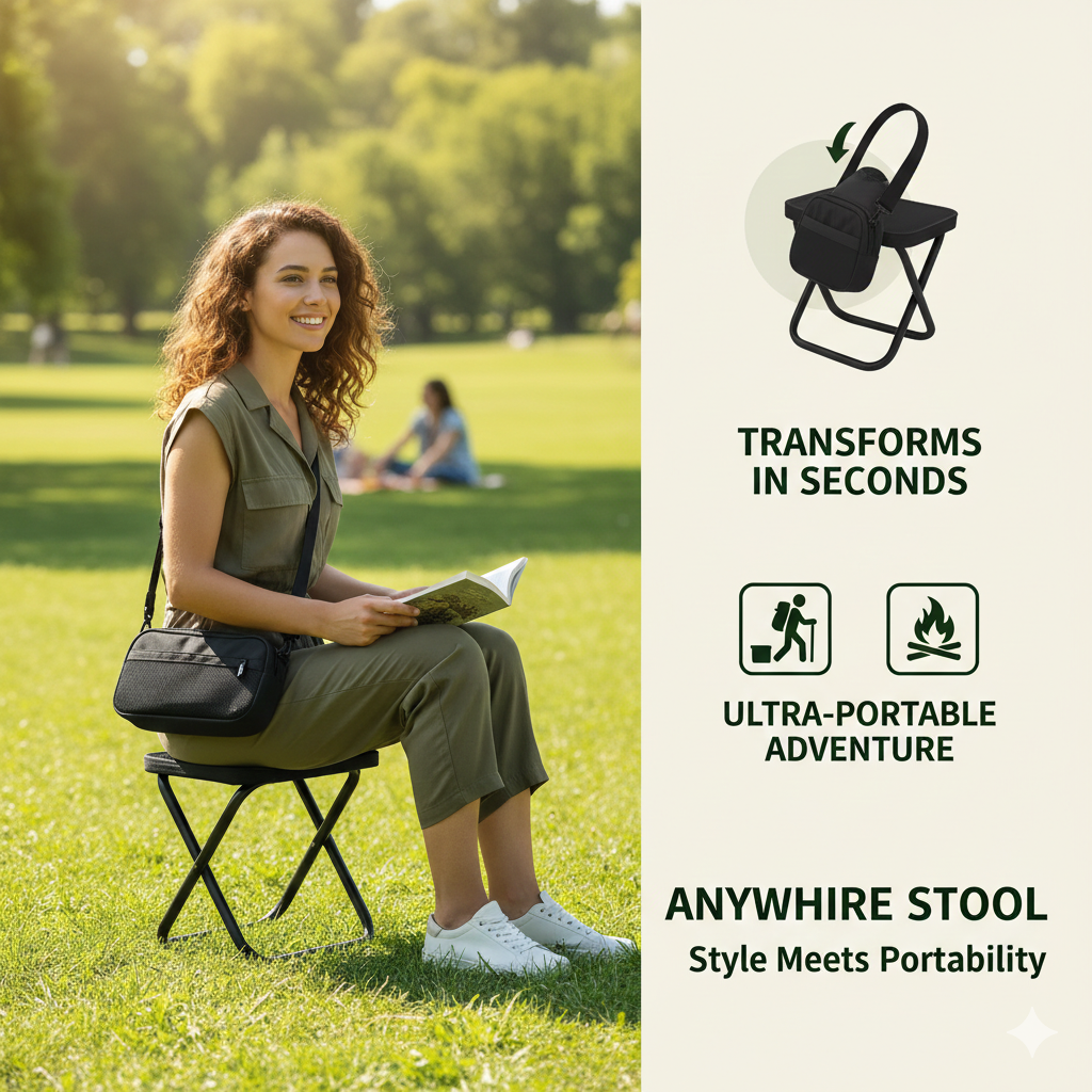 Heavy-Duty Portable Fishing Stool - Foldable Outdoor Seating for Fishing, Beach & Tailgating, Breathable Anti-Slip Camp Chair