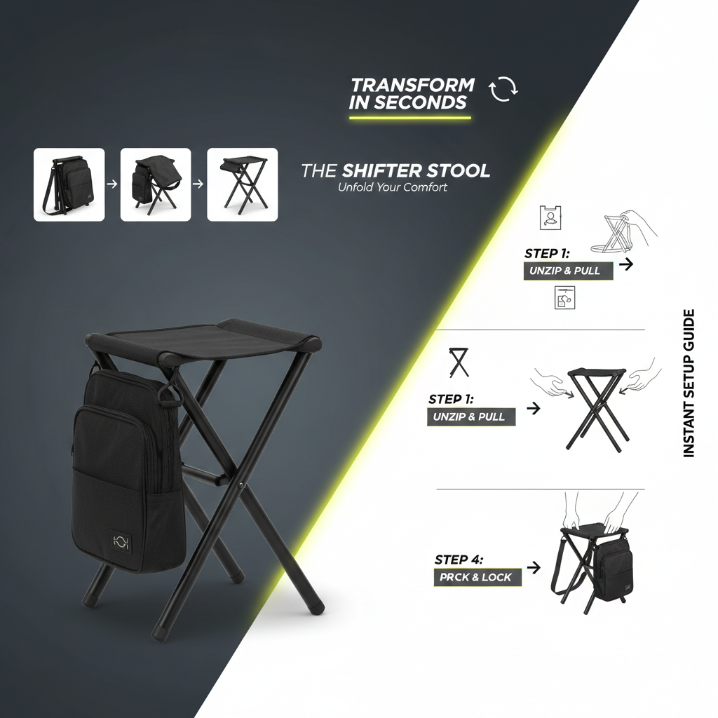 Heavy-Duty Portable Fishing Stool - Foldable Outdoor Seating for Fishing, Beach & Tailgating, Breathable Anti-Slip Camp Chair
