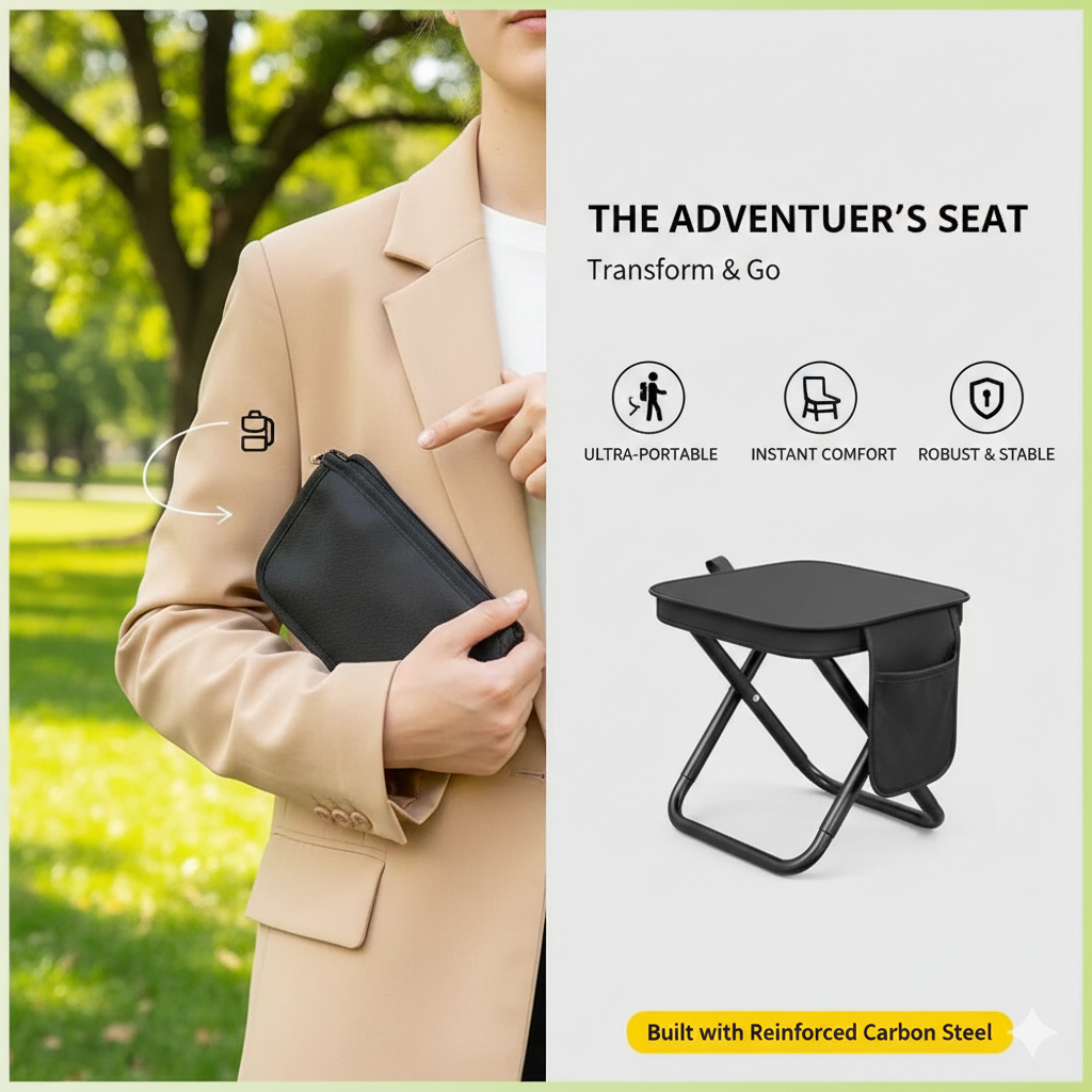 Heavy-Duty Portable Fishing Stool - Foldable Outdoor Seating for Fishing, Beach & Tailgating, Breathable Anti-Slip Camp Chair