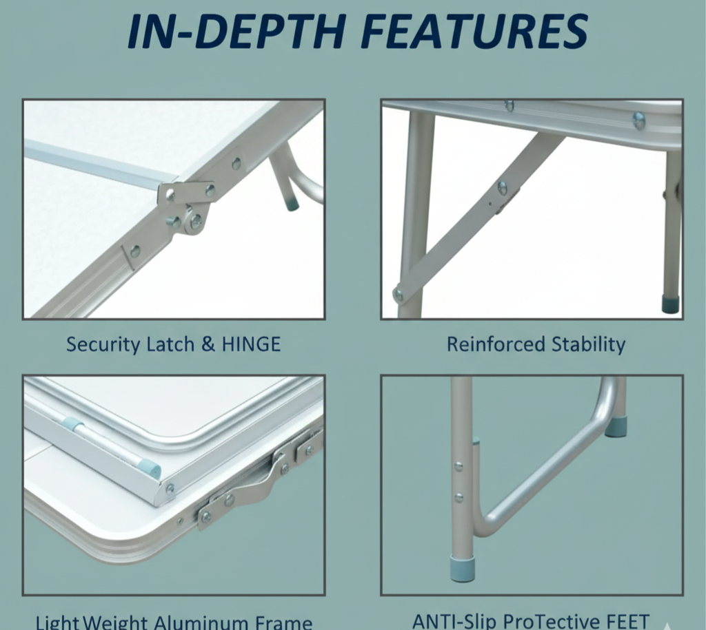 Portable 5-Piece Folding Camping Table and Chairs Set - Height Adjustable Picnic Table for 4 Persons | Lightweight Aluminum Foldable Table for Outdoor BBQ, Beach, Hiking & Backyard