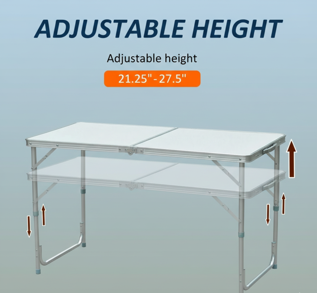 Portable 5-Piece Folding Camping Table and Chairs Set - Height Adjustable Picnic Table for 4 Persons | Lightweight Aluminum Foldable Table for Outdoor BBQ, Beach, Hiking & Backyard