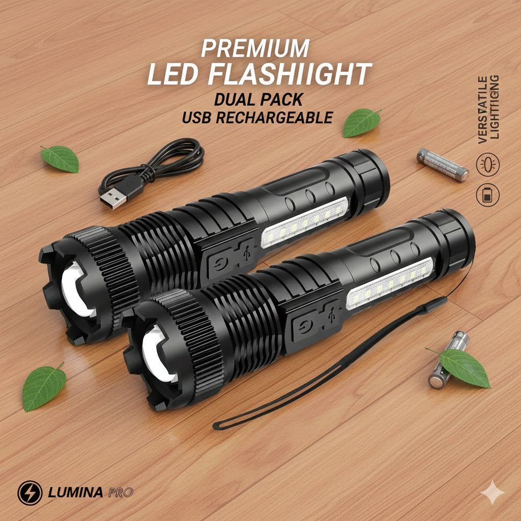 Ultra-Bright Rechargeable Camping Flashlight - Compact Waterproof Tactical Torch with Adjustable Beam, Portable Power for Outdoor Hiking, Fishing & Home Power Outage